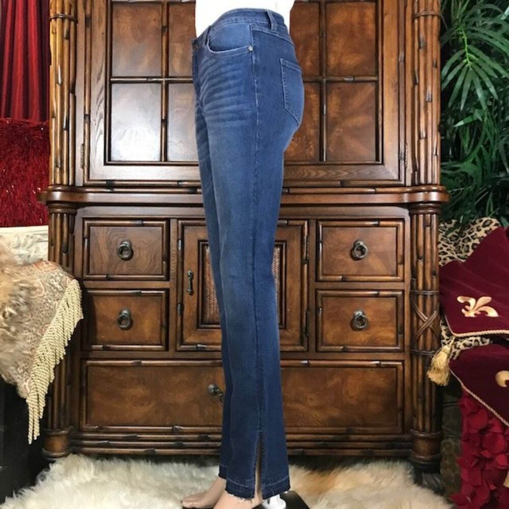G.I.L.I. Mid Wash Side Slit Dropped Raw Edge Bootcut Stretch Jean